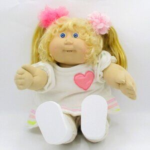 VTG 1986 CabbagePatch Doll Blonde Cornsilk Hair Blue Eyes Hm8 Pink Heart Dress S